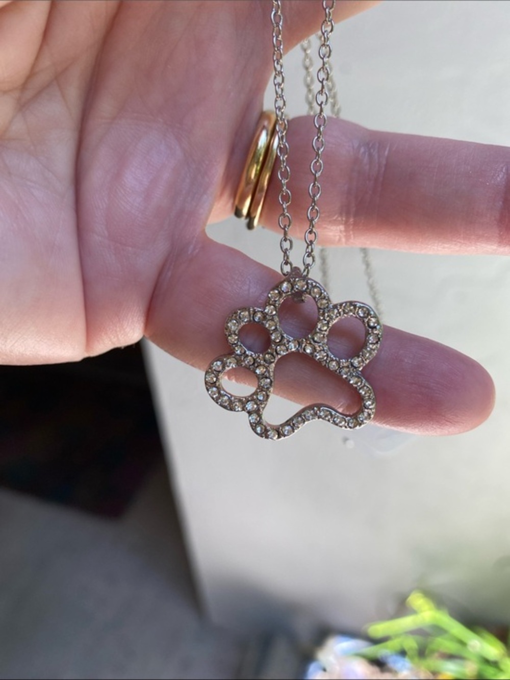 Crystal Paw Print Pendant Necklace - Silver Tone